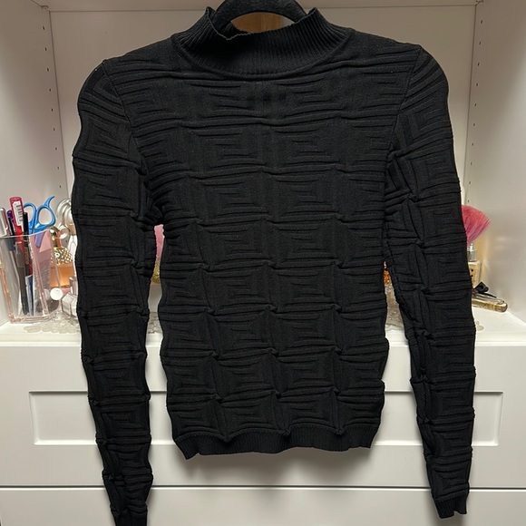 Jolie and Joy Tops - Jolie and Joy, Black Textured Turtleneck Sweater